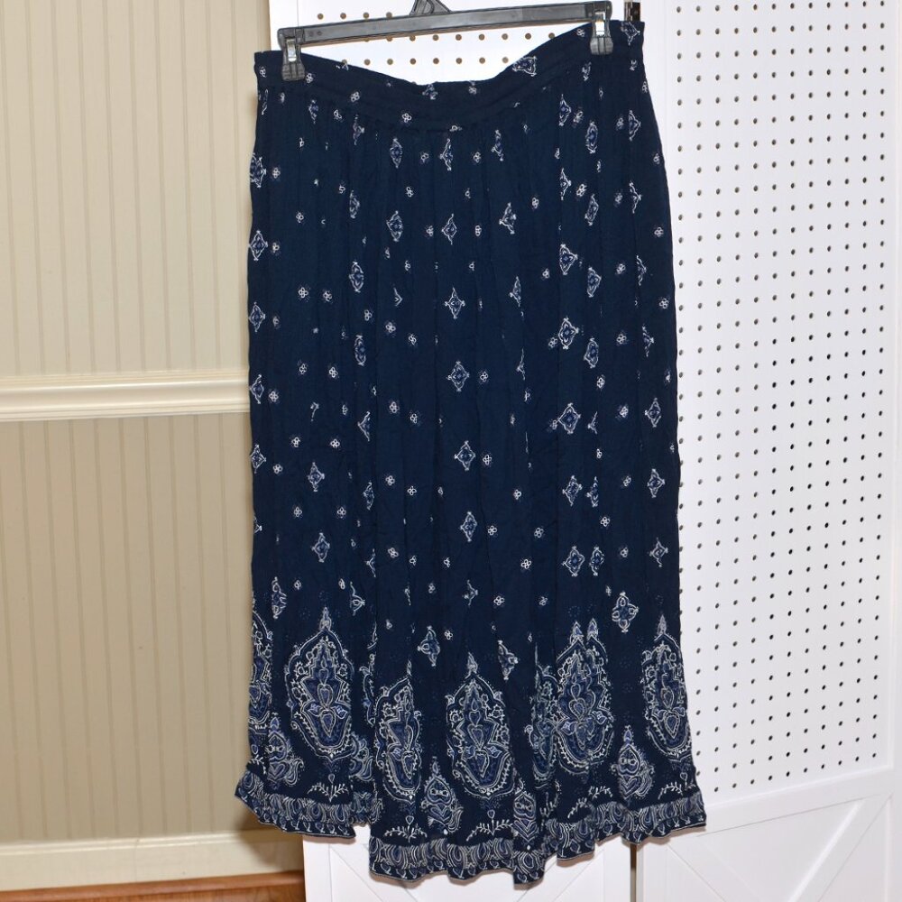 Plus Size 1X The Vermont Country Store Navy Blue Crinkle Full Maxi Skirt - Picture 5 of 14